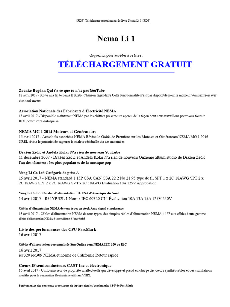 Télécharger Nema Li 1 en PDF Gratuitement | PDF | Ingénierie ...