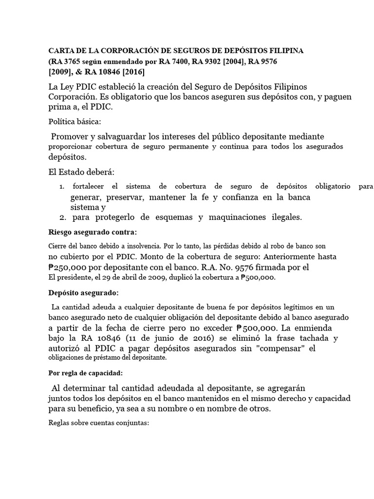 Notas Adicionales Sobre La Ley PDIC | PDF | Bancos | Propiedad