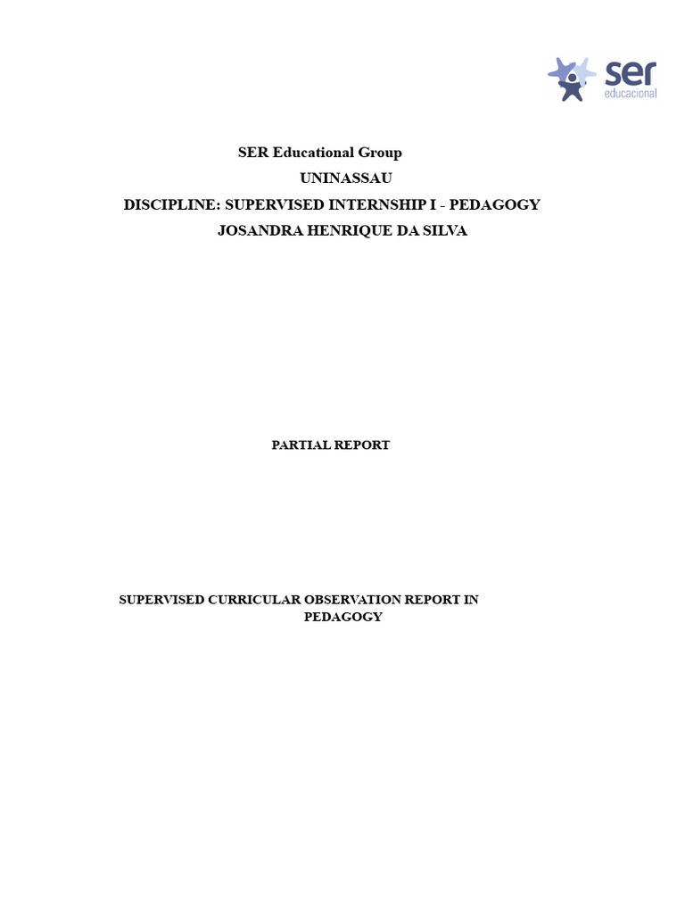 Partial Report - Supervised Internship I - Pedagogy - Josandra | PDF ...