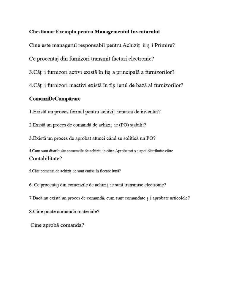 Chestionar Pentru Managementul Inventarului | PDF