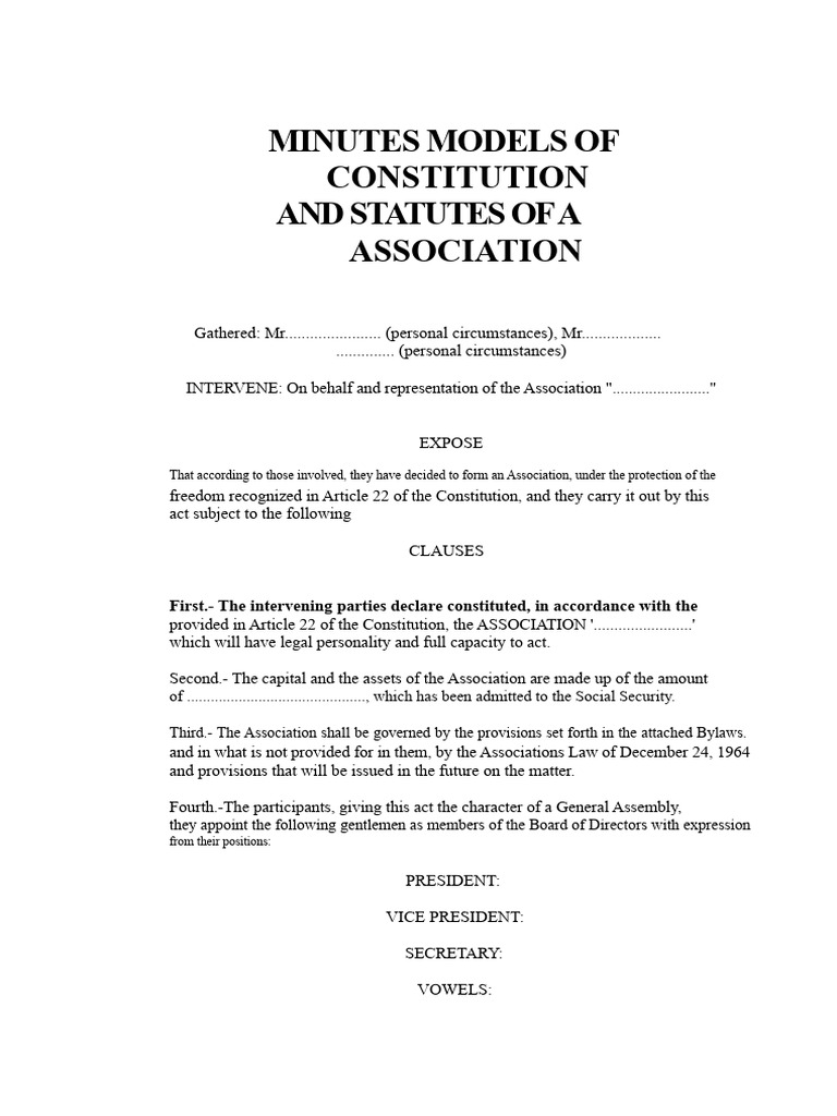 Model Constitution Act | PDF | Board Of Directors | Presidents Of The ...