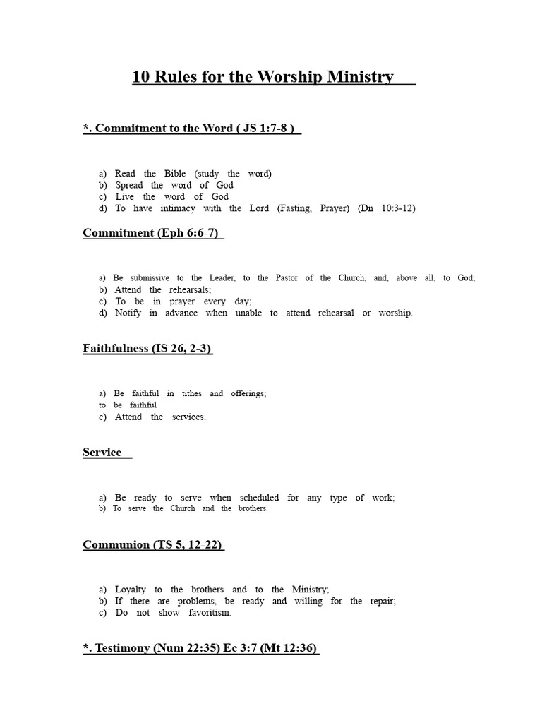 10 Essential Worship Ministry Rules | PDF