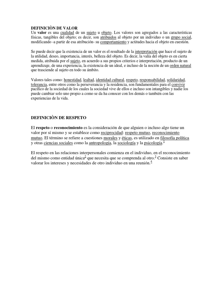 Definiciòn de Valor y Respeto | PDF