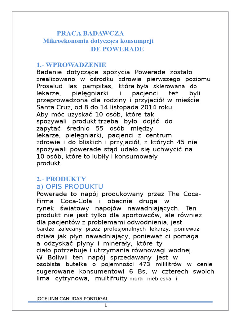 Praca Badawcza Powerade | PDF