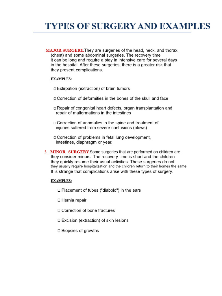 Types of Surgery and Examples | PDF