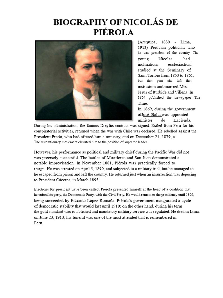 Nicolás de Piérola: Peruvian Leader | PDF | Government | South America