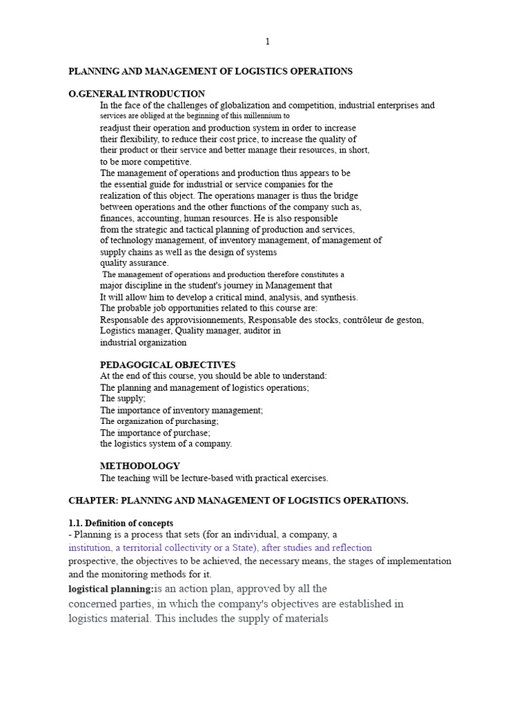 Copy of Planning and Management of Logistics Operations 1 | PDF ...