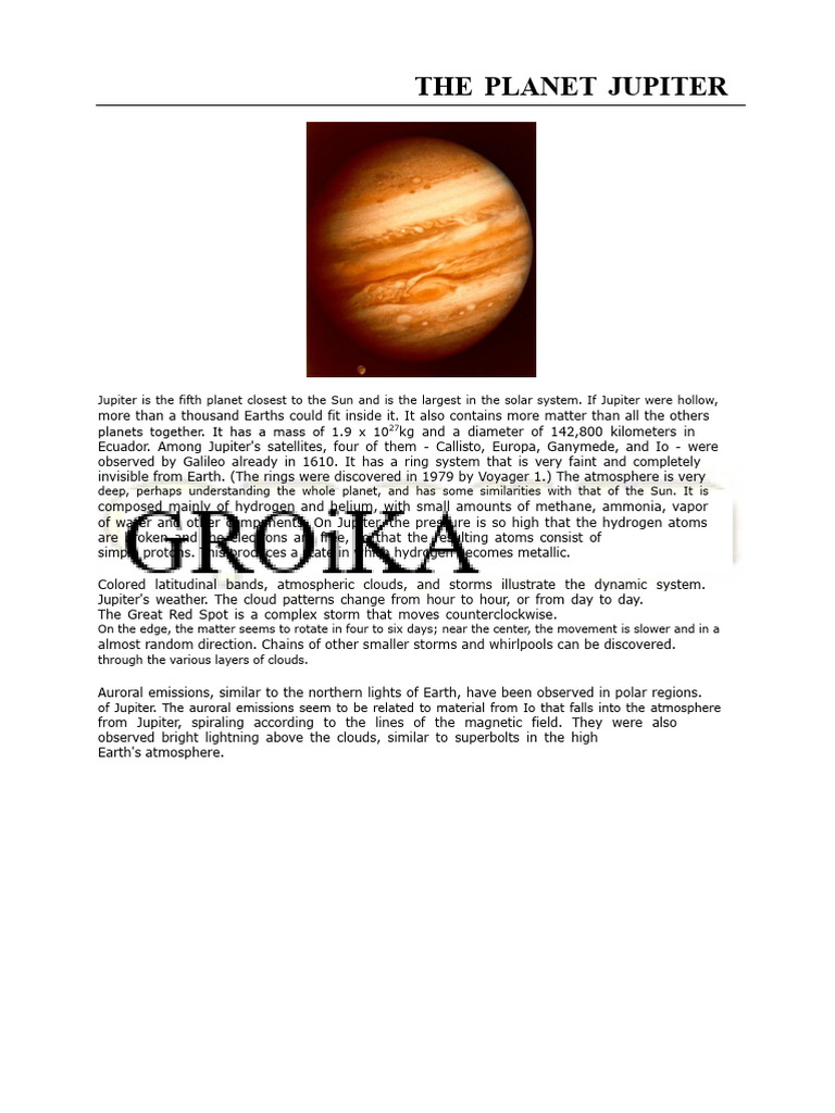 The Planet Jupiter PDF | PDF | Jupiter | Europa (Moon)