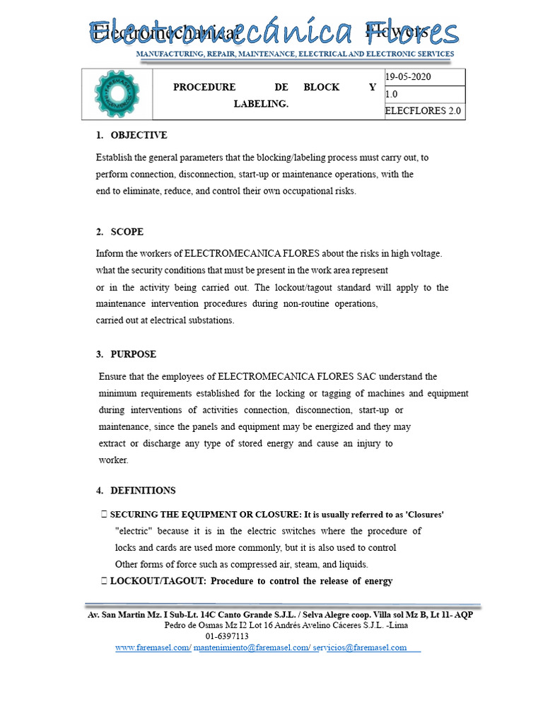 Lockout and Tagout Procedure. | PDF | Mechanical Engineering | Safety