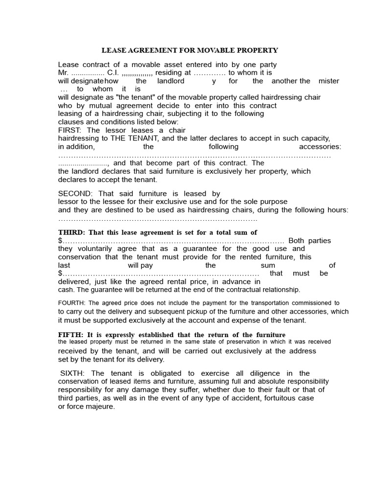 Lease Agreement For Movable Property | PDF | Lease | Private Law