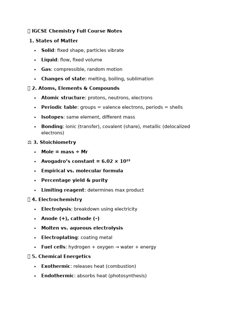 IGCSE Chemistry Course Notes Overview | PDF | Chemistry | Chemical ...