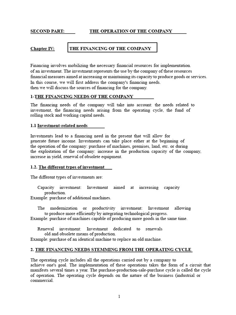 Company Financing Needs and Sources | PDF | Working Capital | Investing