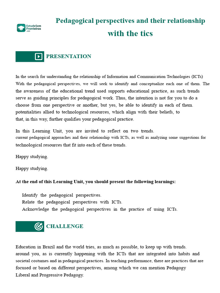 Pedagogical Perspectives and ICTs Explained | PDF | Pedagogy | Teachers