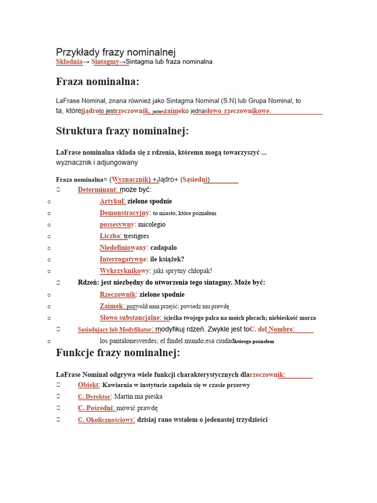 Przykłady Frazy Nominalnej | PDF