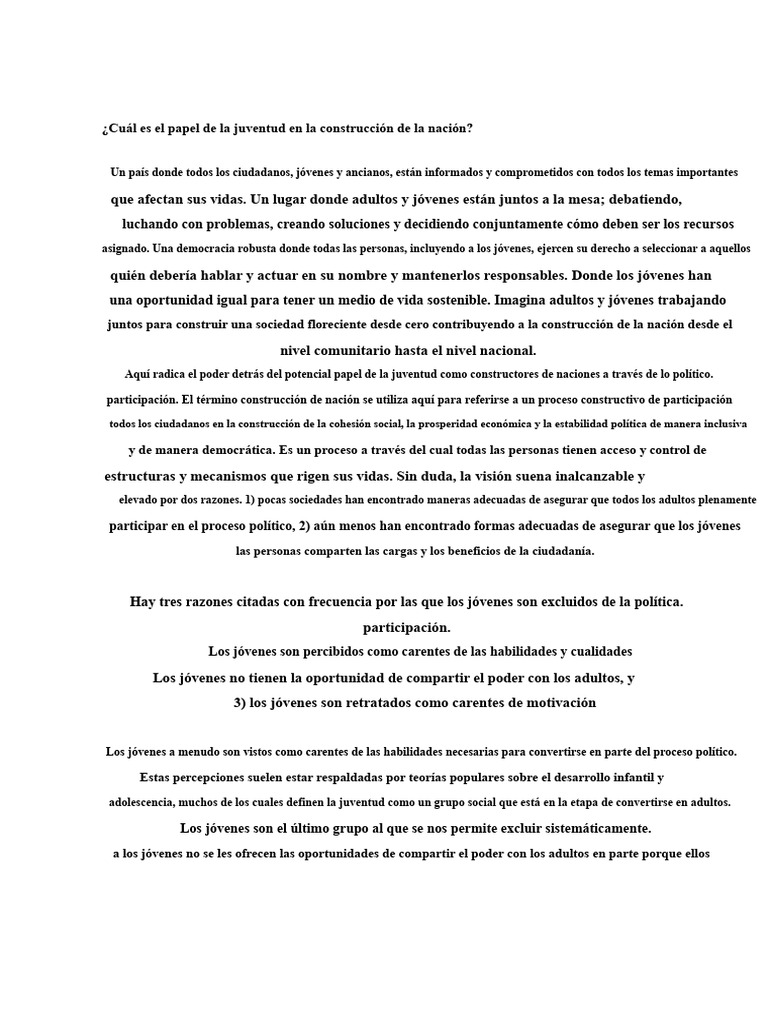 El Papel de La Juventud en La Construcción de Naciones | PDF | Nación ...