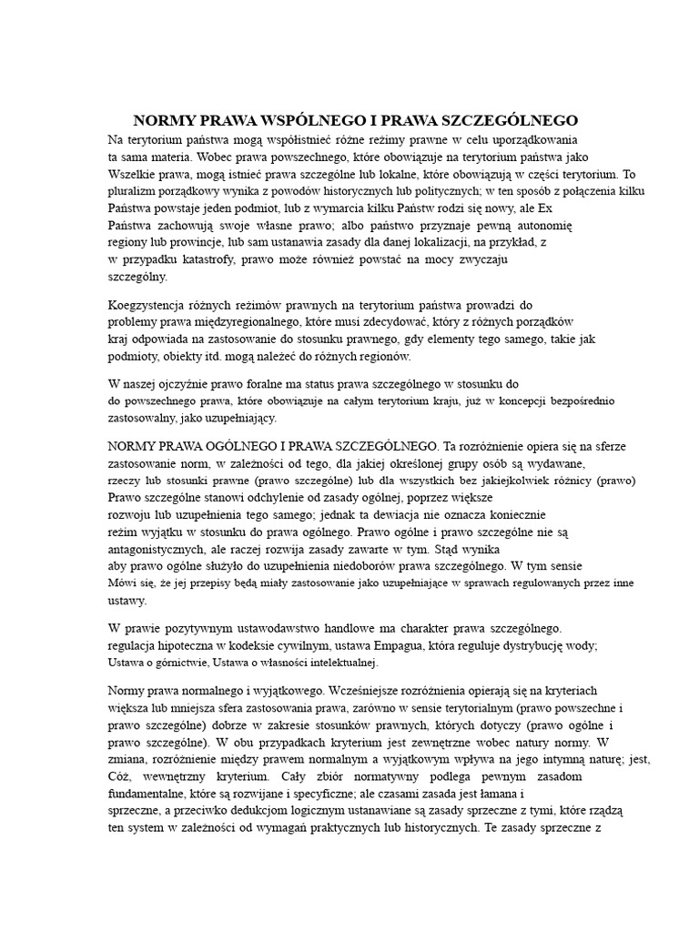 3 Normy Prawa Zwyczajowego I Prawa Szczególnego | PDF