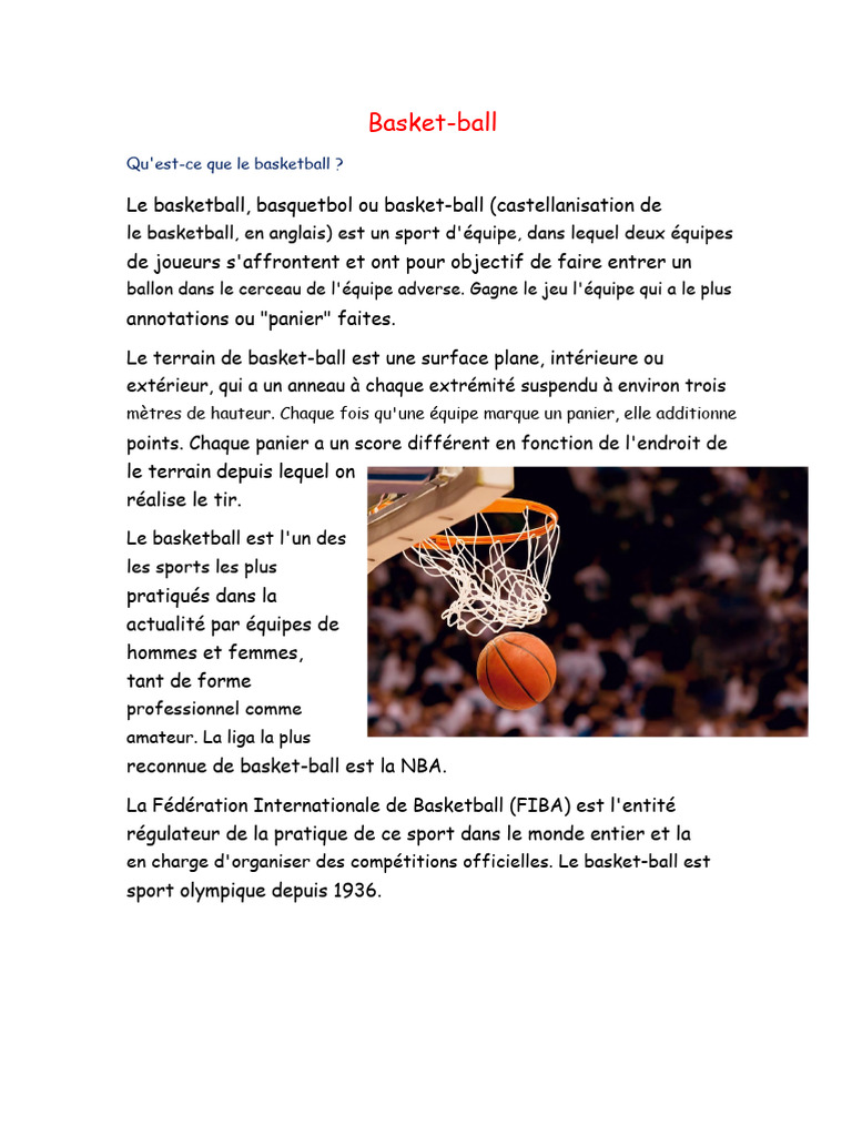 Introduction au basket-ball | PDF | Jeu d'adresse | Sports athlétiques