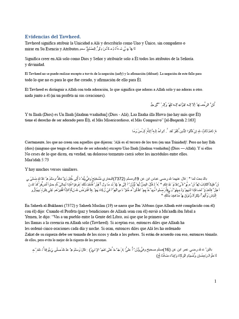 Evidencias Del Tawheed | PDF | Alá | Mahoma