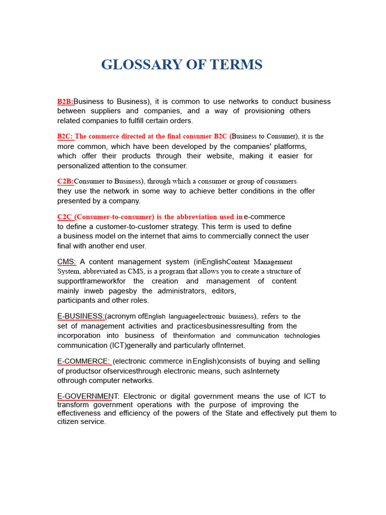 Glossary of Terms | PDF | E Commerce | Electronic Business