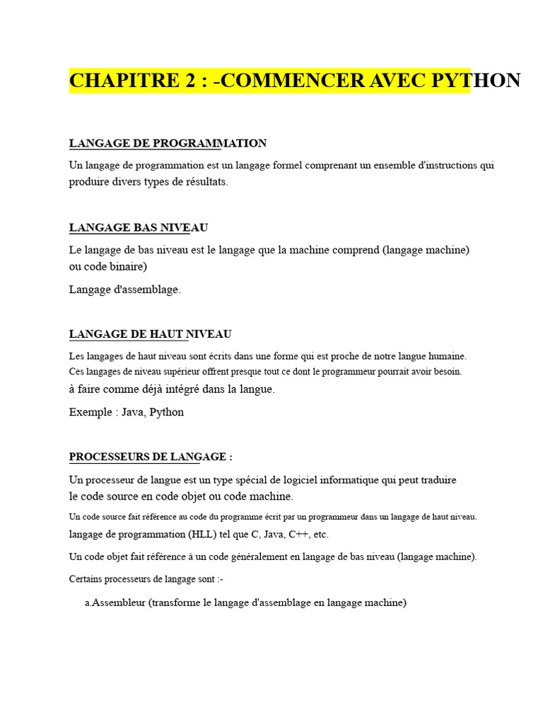 Introduction au langage Python | PDF | Code source | Python (Langage de ...