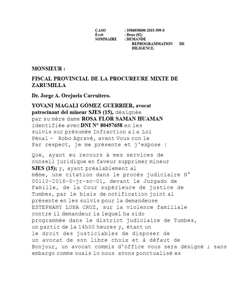 Demande de reprogrammation judiciaire | PDF | Justice | Crime et violence