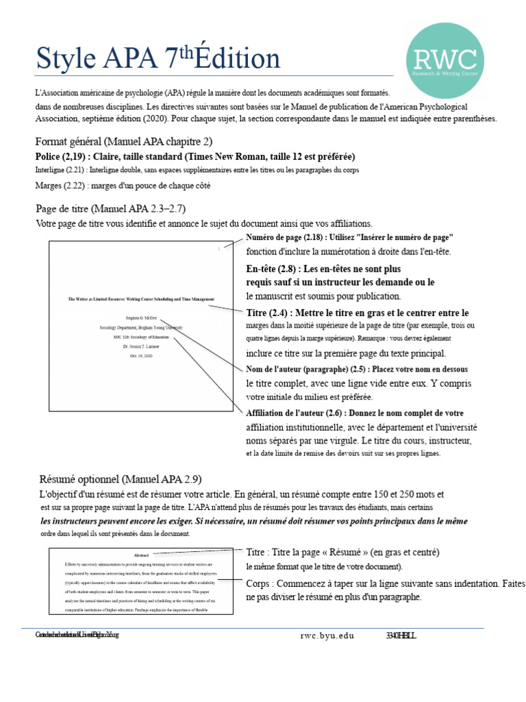 Guide du style APA 7 Édition | PDF | Guillemet