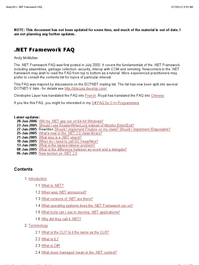 Andy Mc's .NET Framework FAQ | PDF | C Sharp (Programming Language ...