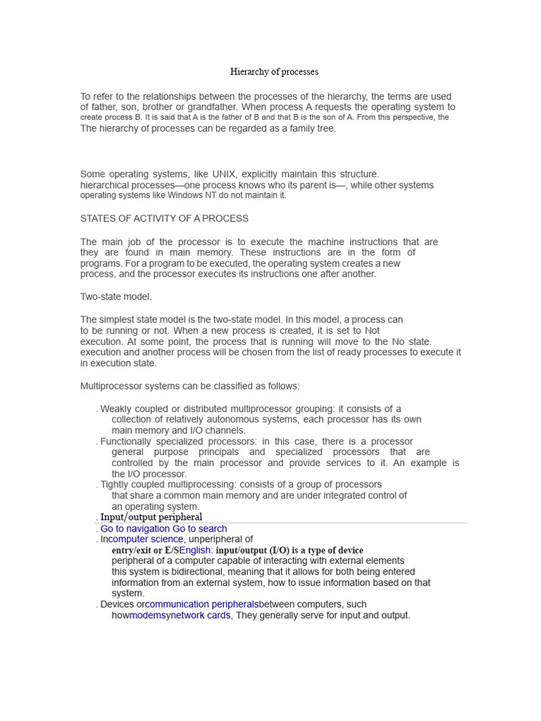 Hierarchy of Processes | PDF | Process (Computing) | Input/Output