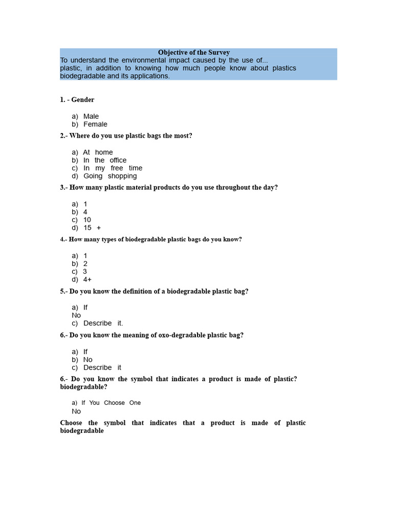 Survey on Biodegradable Plastics Awareness | PDF | Plastic | Biodegradation