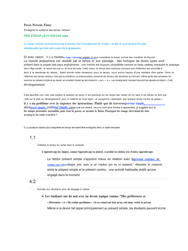 Enseigner les temps verbaux en anglais | PDF | Verbe | Linguistique