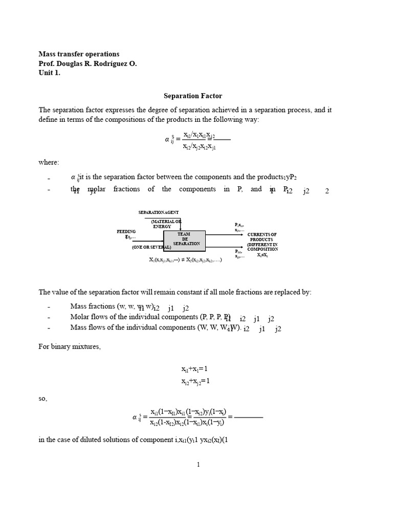 Understanding Separation Factor in Mixtures | PDF | Physical Quantities ...