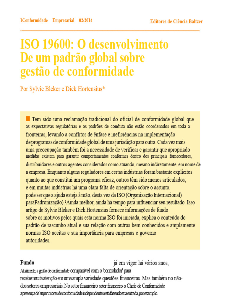Apresentação Da ISO 19600 | PDF | Padronização | Governança