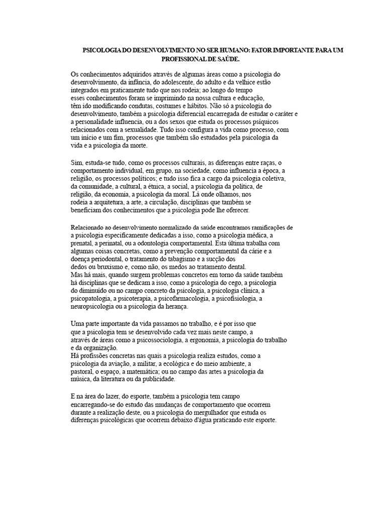 Psicologia do Desenvolvimento e Saúde | PDF | Psicologia | Psicologia ...