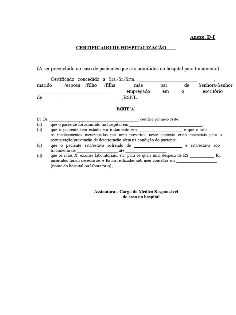 Certificado de Hospitalização: Modelo e Uso | PDF