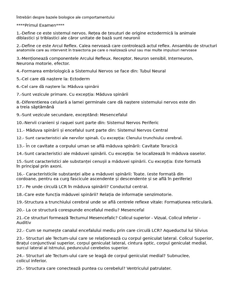 Întrebări Despre Bazele Biologice Ale Comportamentului | PDF