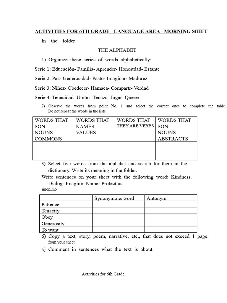 6th Grade Math-Language Activities | PDF