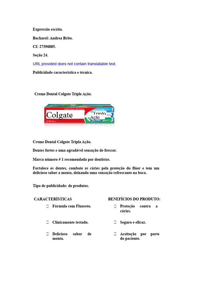 Publicidade do Creme Dental Colgate | PDF