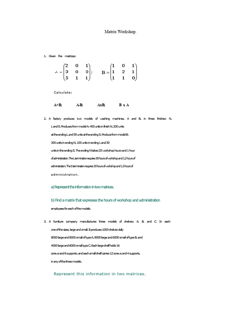 Matrix Operations and Production Analysis | PDF | Matrix (Mathematics ...
