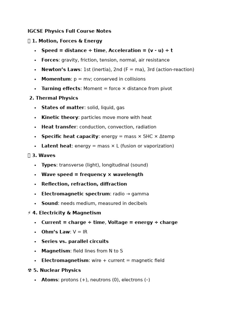 IGCSE Physics Full Course Notes | PDF