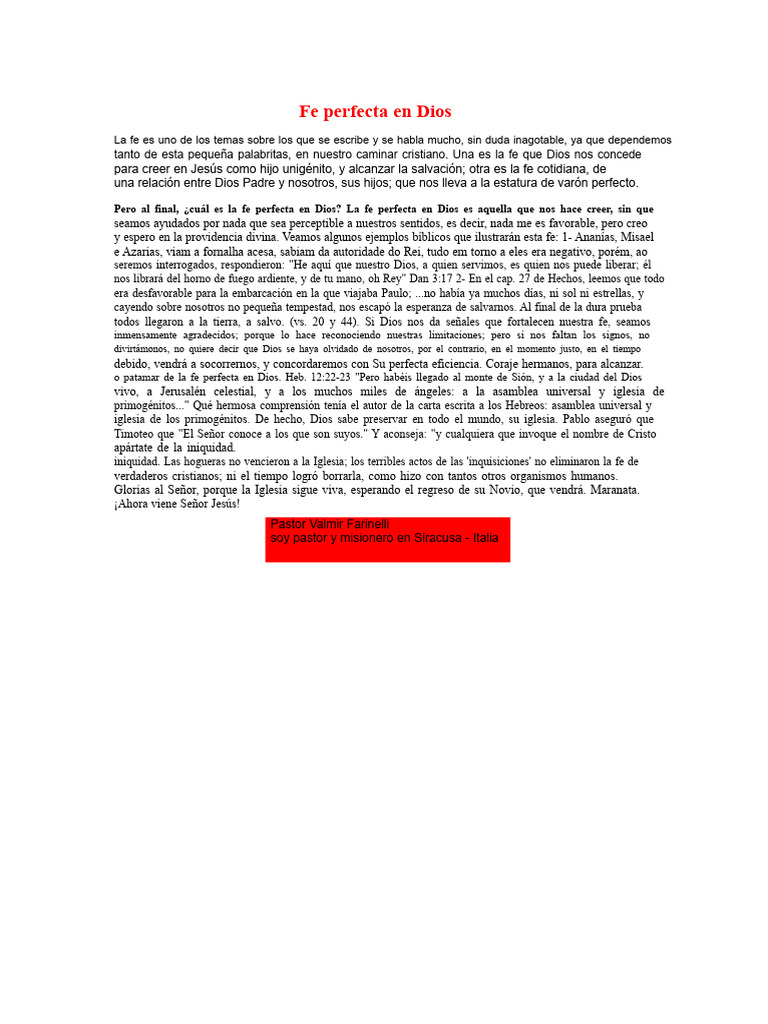 Fe Perfecta en Dios | PDF | Iglesia cristiana | Cristo (título)