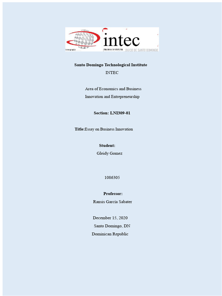 Essay On Business Innovation (1086305) | PDF | Innovation | Market ...