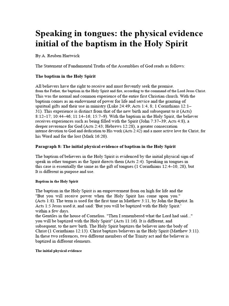 Initial Evidence of Holy Spirit Baptism | PDF | Acts Of The Apostles ...