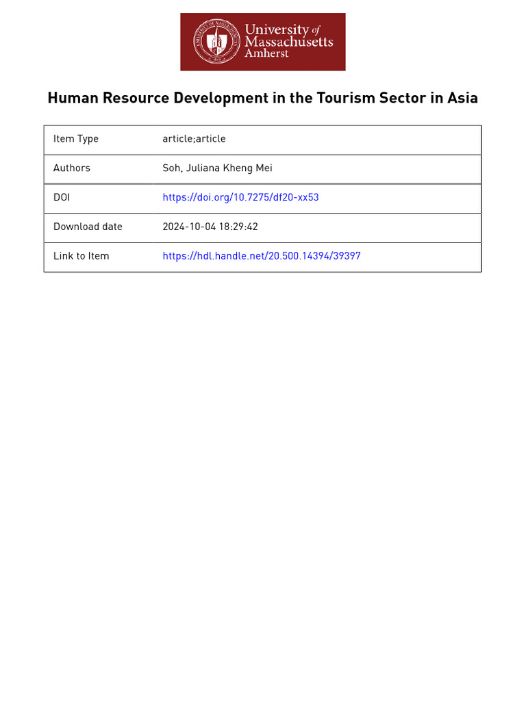 Human Resource Development in Asian Tourism | PDF | Tourism | Human ...