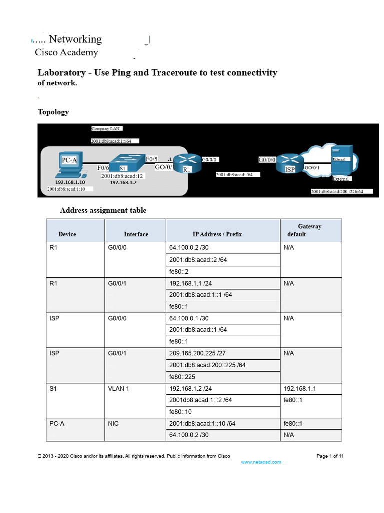 13.3.2 Lab - Use Ping and Traceroute To Test Network Connectivity | PDF ...