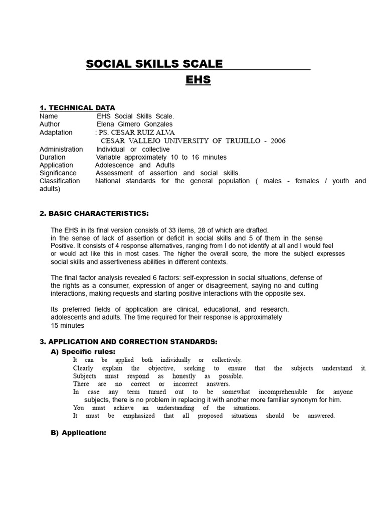 EHS Social Skills Scale Overview | PDF | Validity (Statistics ...