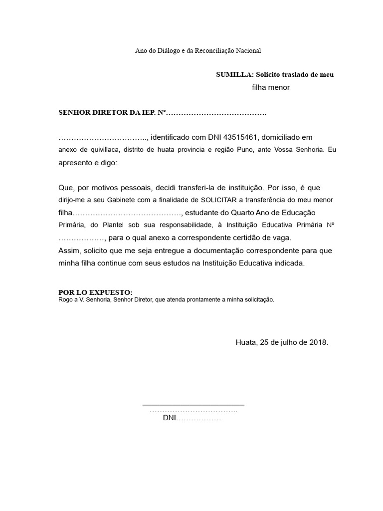 Solicitação de Transferência Escolar | PDF