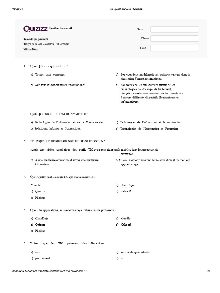 Questionnaire sur les TIC en éducation | PDF | Technologies de l ...