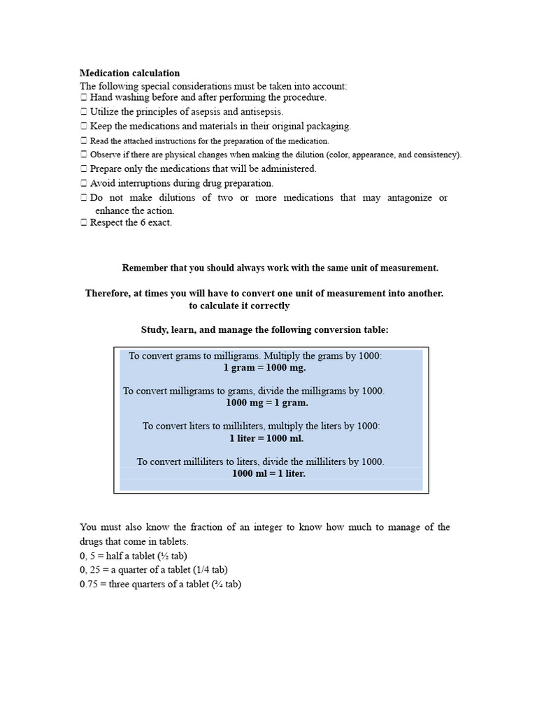 Medication Calculation Guidelines and Examples | PDF | Intravenous ...