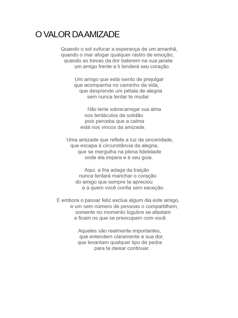 O Valor da Amizade em Poema | PDF