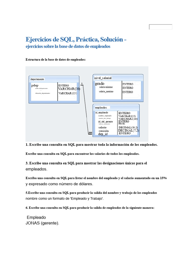 Ejercicios SQL para Consultas de Empleados | PDF | SQL | Bases de datos